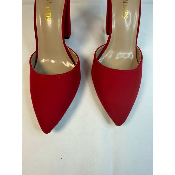 Dream Pairs Red High Heels Size 9 Block Pointed Toe Ankle Strap Dress Shoes - Picture 5 of 14